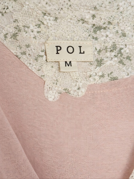 POL Zinnia Pink Floral Cactus Applique Boho Long Sleeve Top Medium - Picture 7 of 9